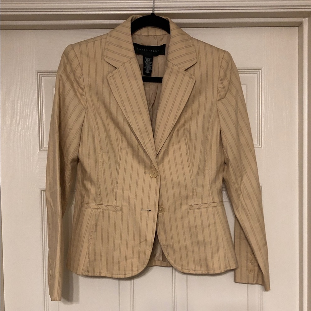 Apostrophe Light Tan Cream Pinstripe Tailored Blazer Size 2
